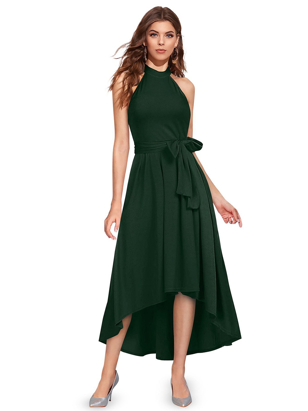 

BAESD Women Solid Pattern Fit & Flare Midi Dress, Green