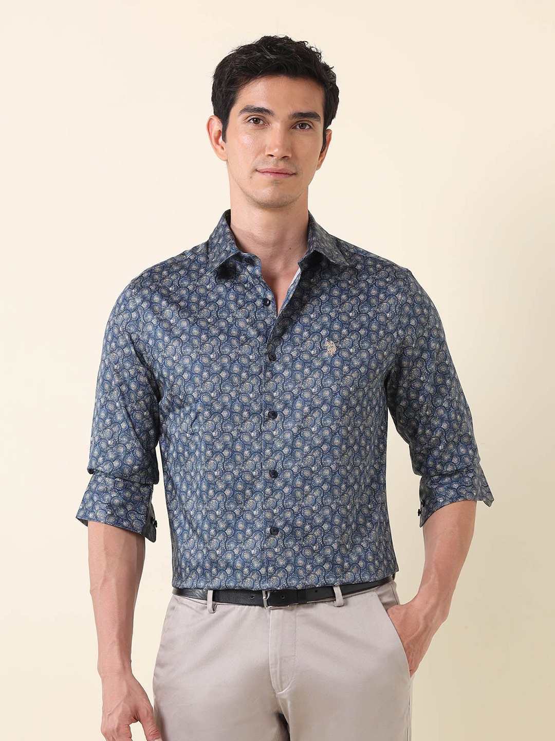 

U.S. Polo Assn. Men Classic Tailored Fit Opaque Printed Formal Shirt, Blue