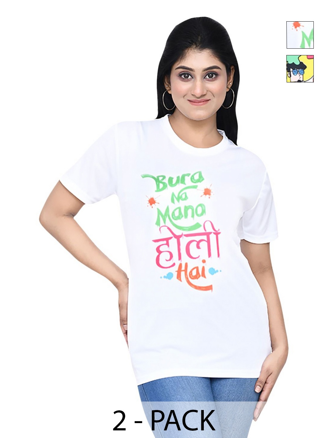 

RAPL Women 2 Printed Applique T-shirt, White