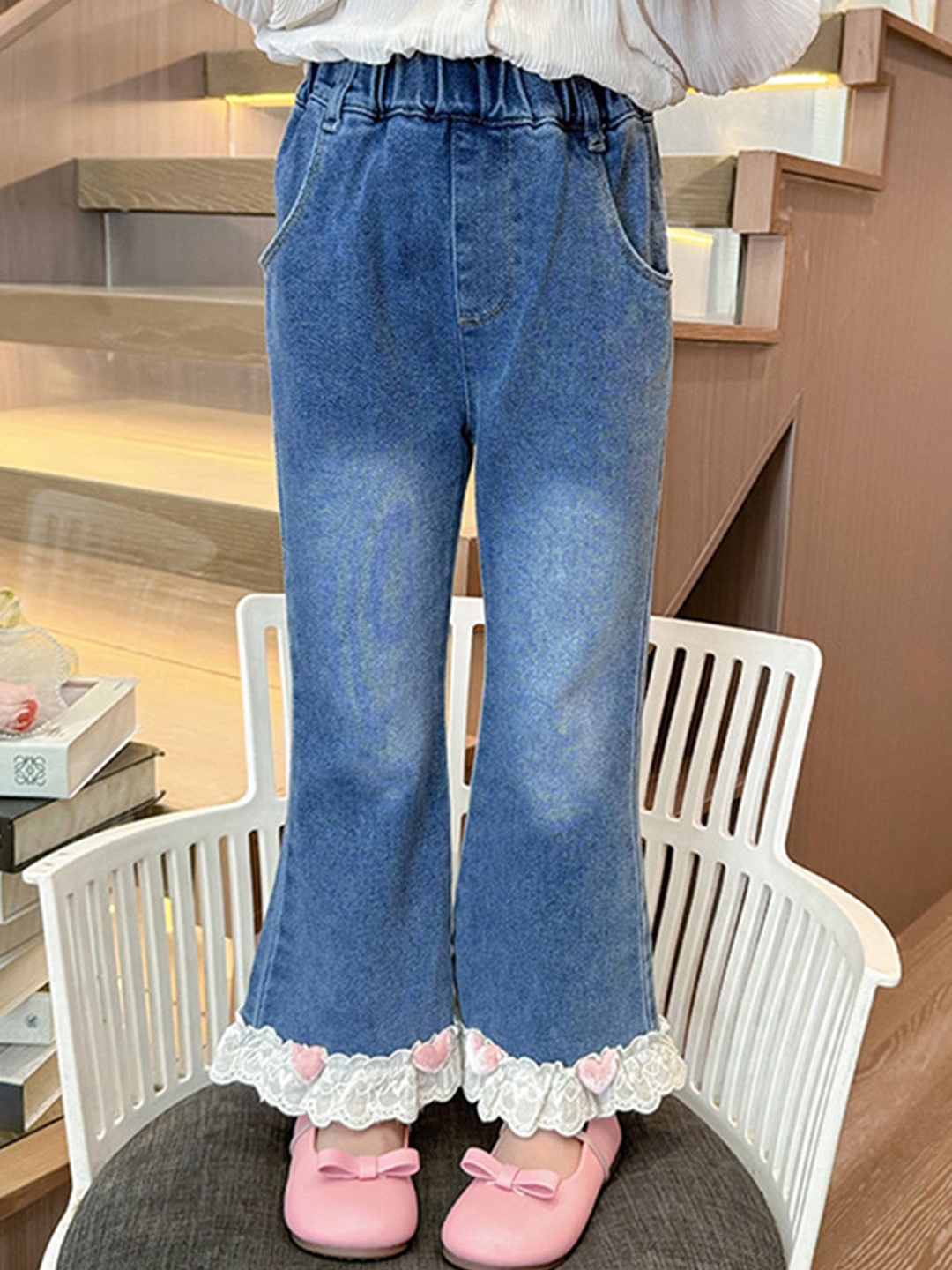 

LULU & SKY Girls Flared Slash Knee Light Fade Jeans, Blue