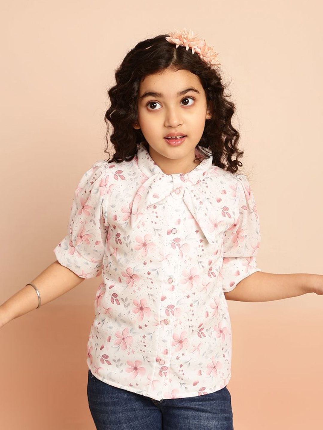 

Miss & Chief Girls Floral Printed Shirt Style Top, White