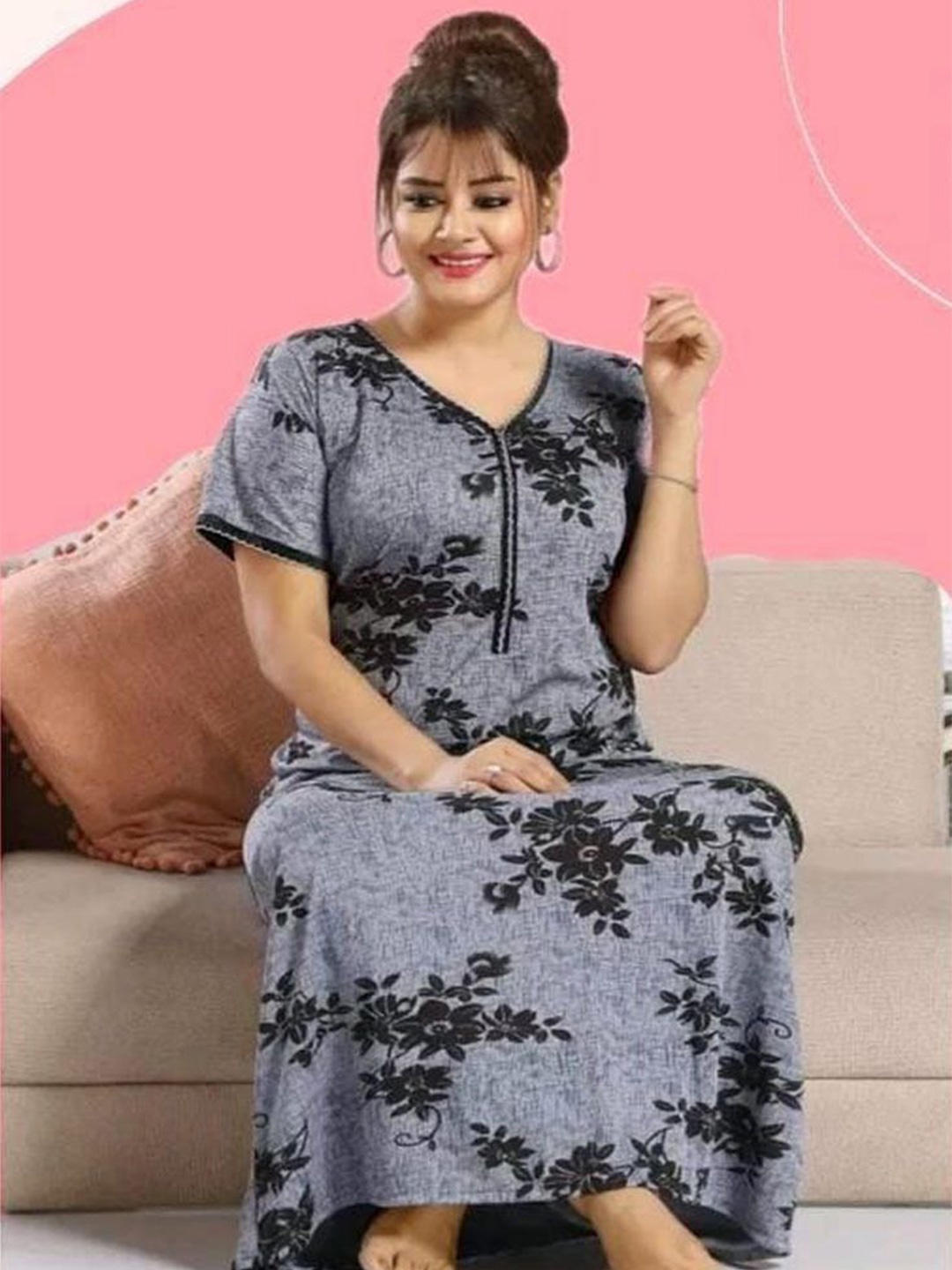 

PR PINK ROYAL Printed Maxi Nightdress, Black