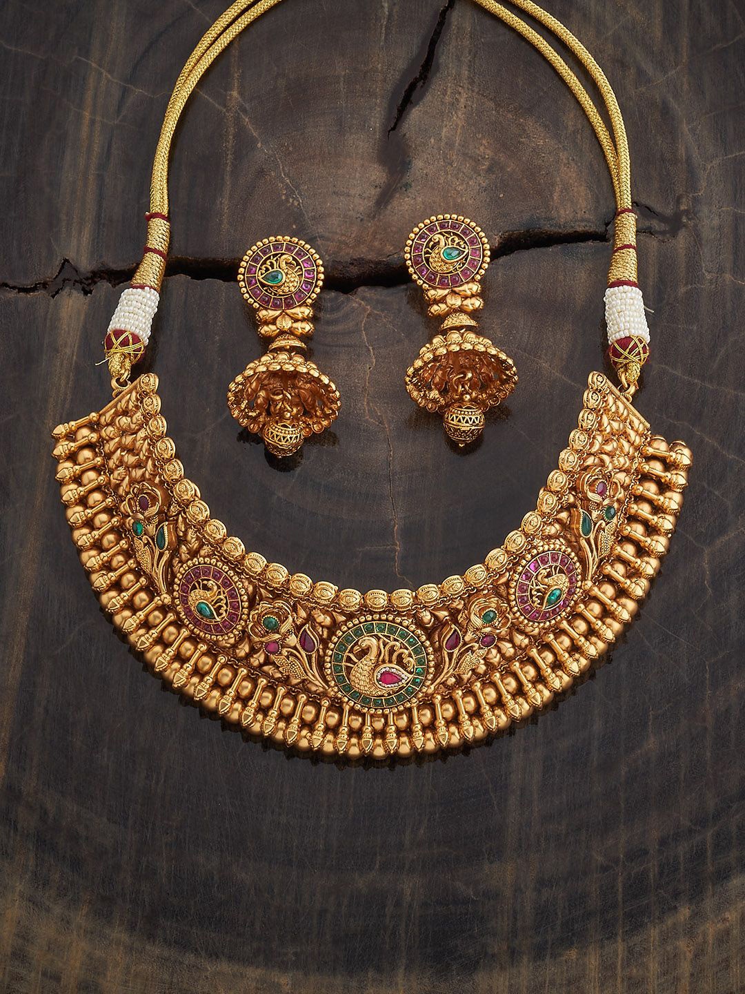 

Kushal's Fashion Jewellery Gold-Plated Ruby Studded Jewellery Set