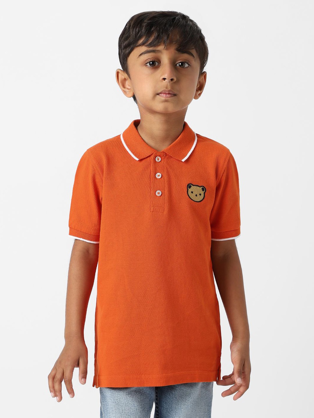 

Nauti Nati Boys Bio Finish Graphic Printed Polo Collar Cotton T-shirt, Orange
