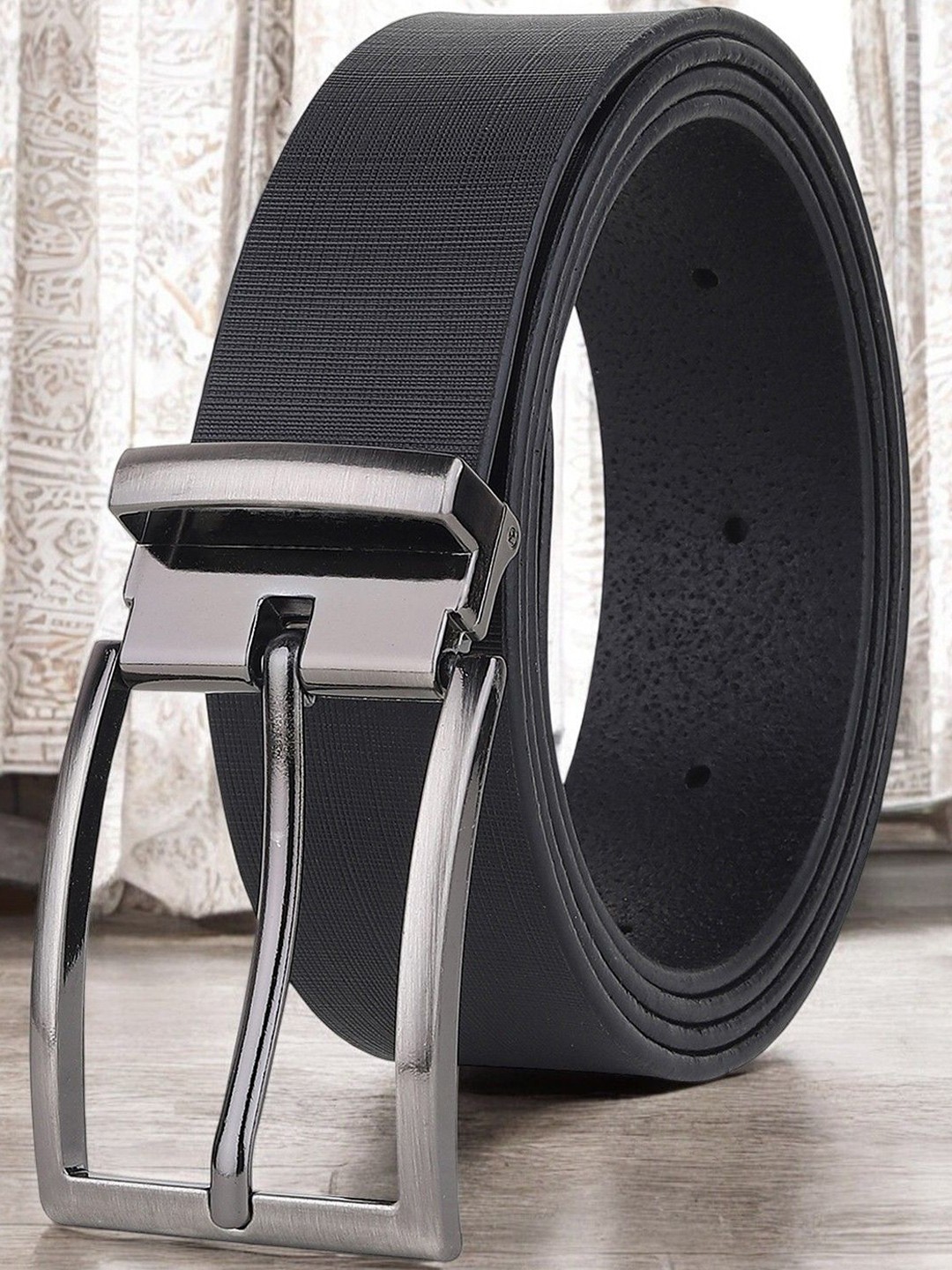 

Metronaut Men Textured Leather Formal Belt, Black