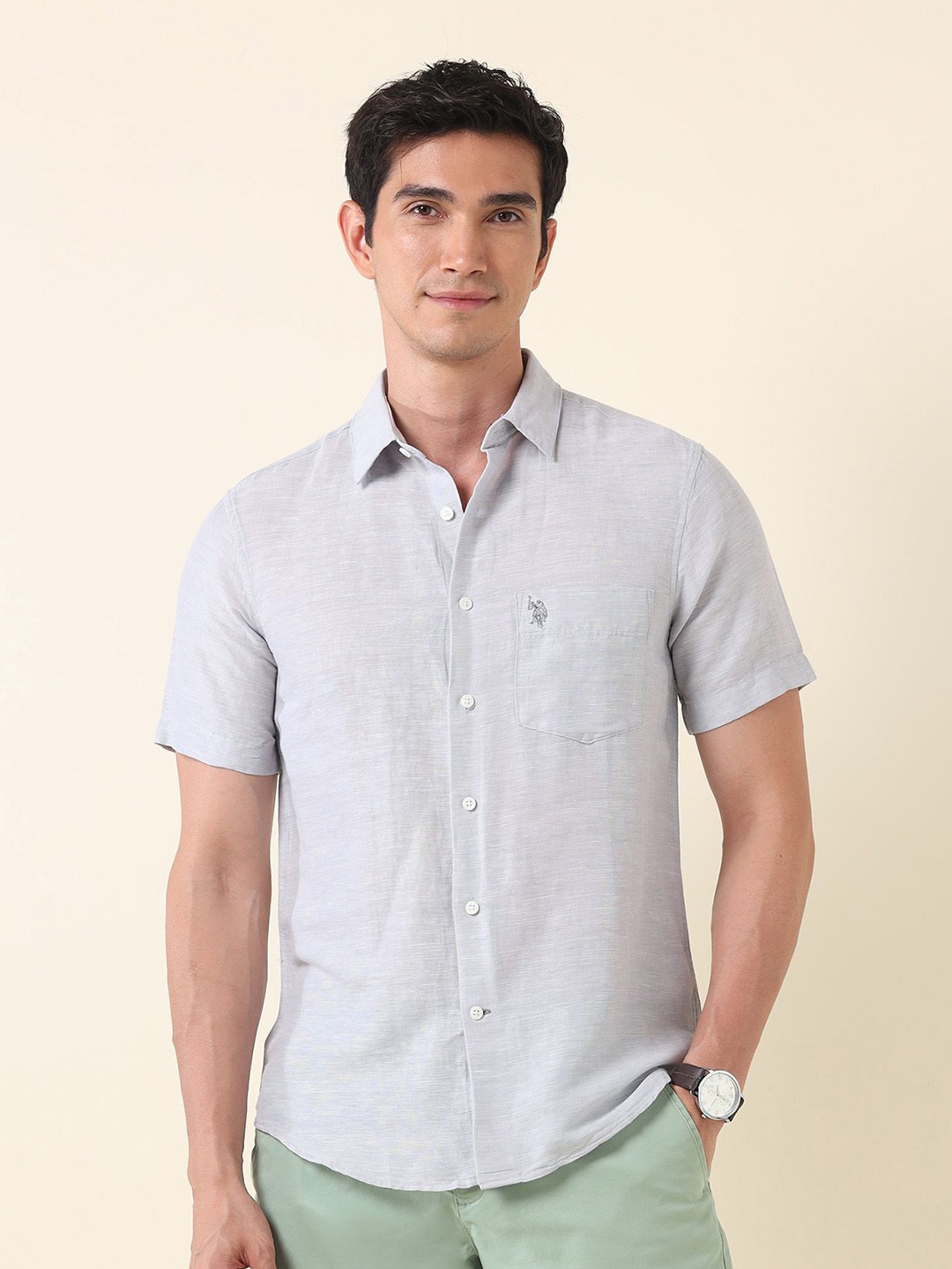 

U.S. Polo Assn. Men Classic Tailored Fit Opaque Casual Shirt, Grey