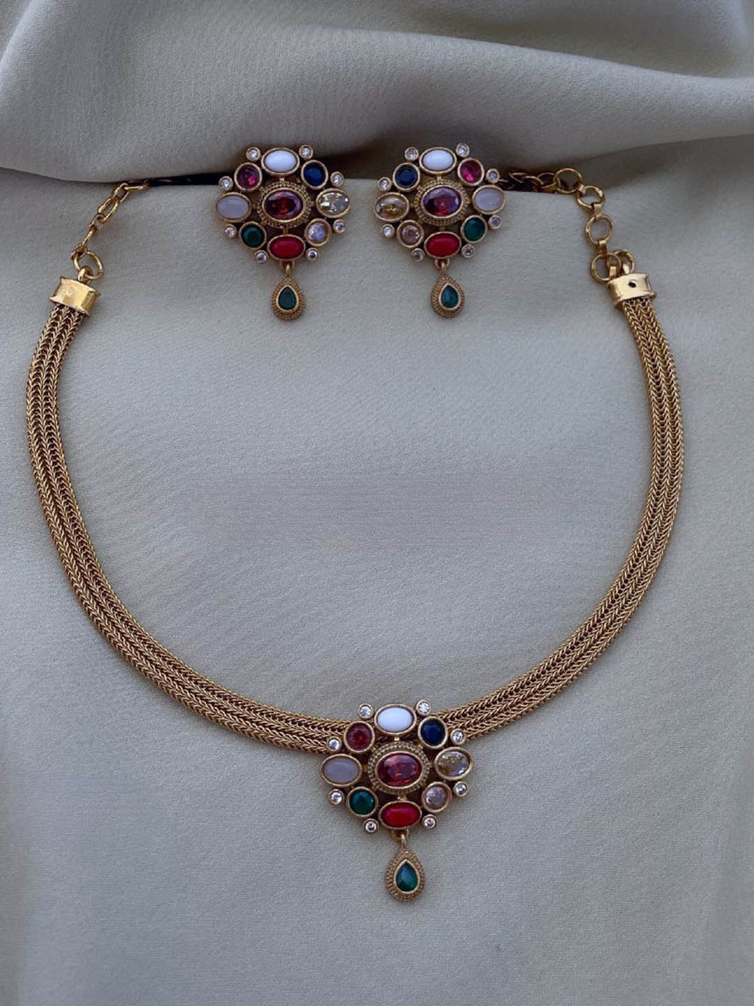 

ROFARWORD Gold-Plated Artificial Stones Studded Jewellery Set