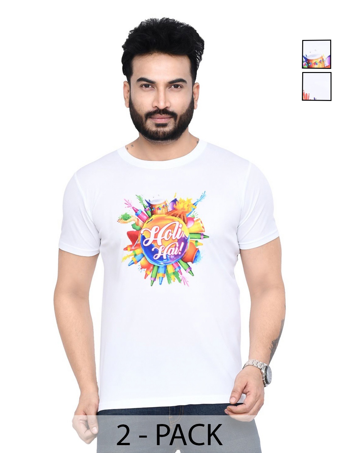 

RAPL Men 2 Printed Applique T-shirt, White