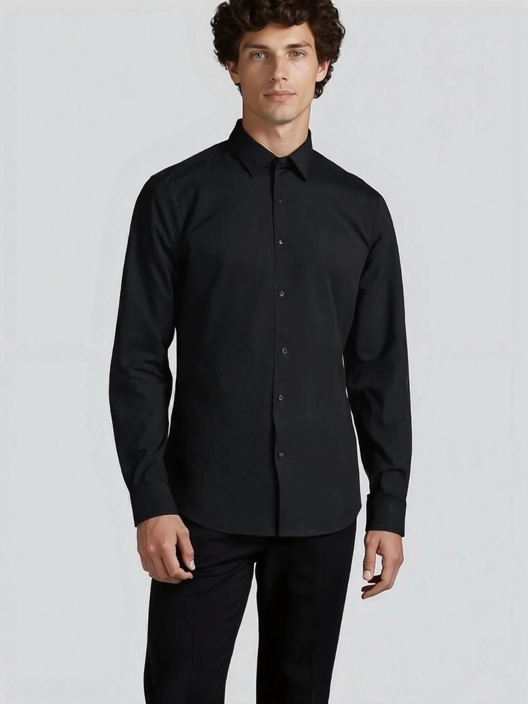 

HE SPOKE Men Smart Tailored Fit Opaque Casual Shirt, Black