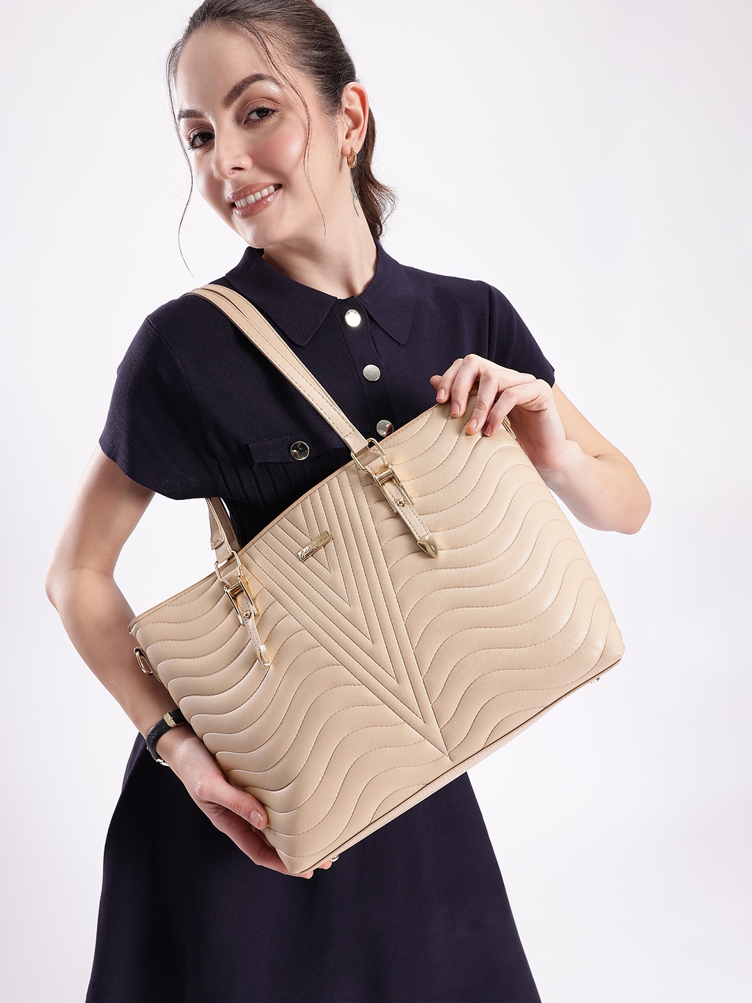 

Mast & Harbour Structured Shoulder Bag with Quilted Detail, Beige