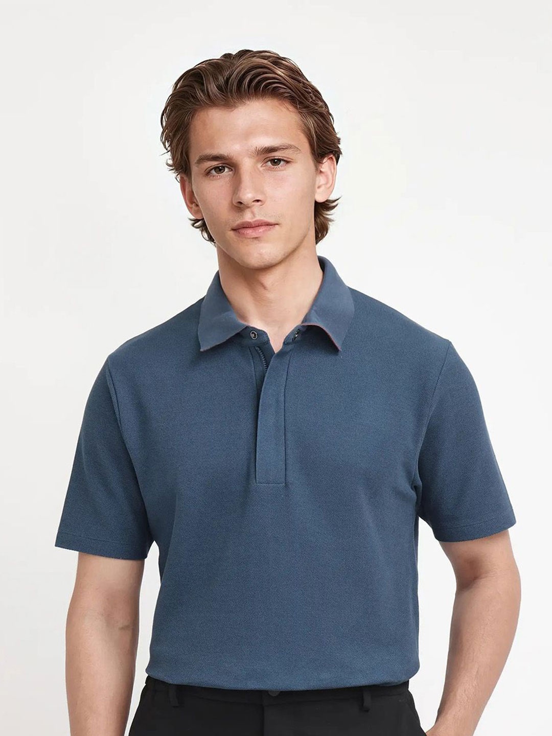 

RARE RABBIT Men Polo Collar Pockets T-shirt, Blue