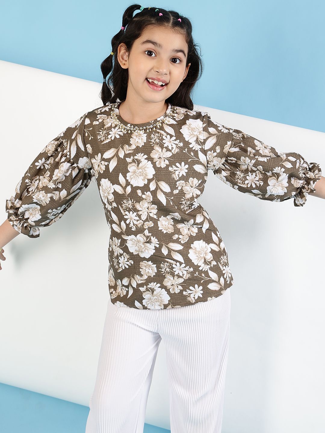 

Miss & Chief Girls Embellished Studded Top, Grey