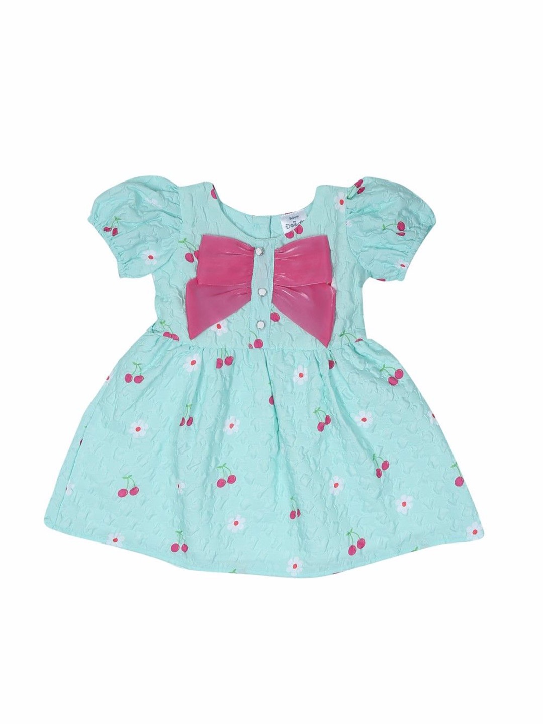 

Doodle Girls Conversational Printed Satin Fit & Flare Dress With Bow, Green
