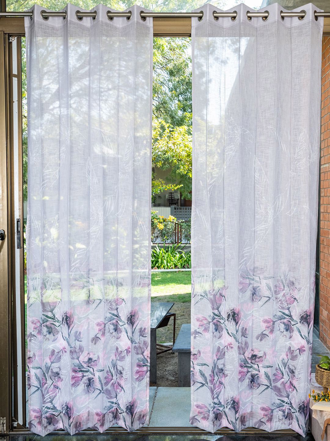 

URBAN SPACE White & Pink Pack of 2 Floral Printed Sheer Window Curtains