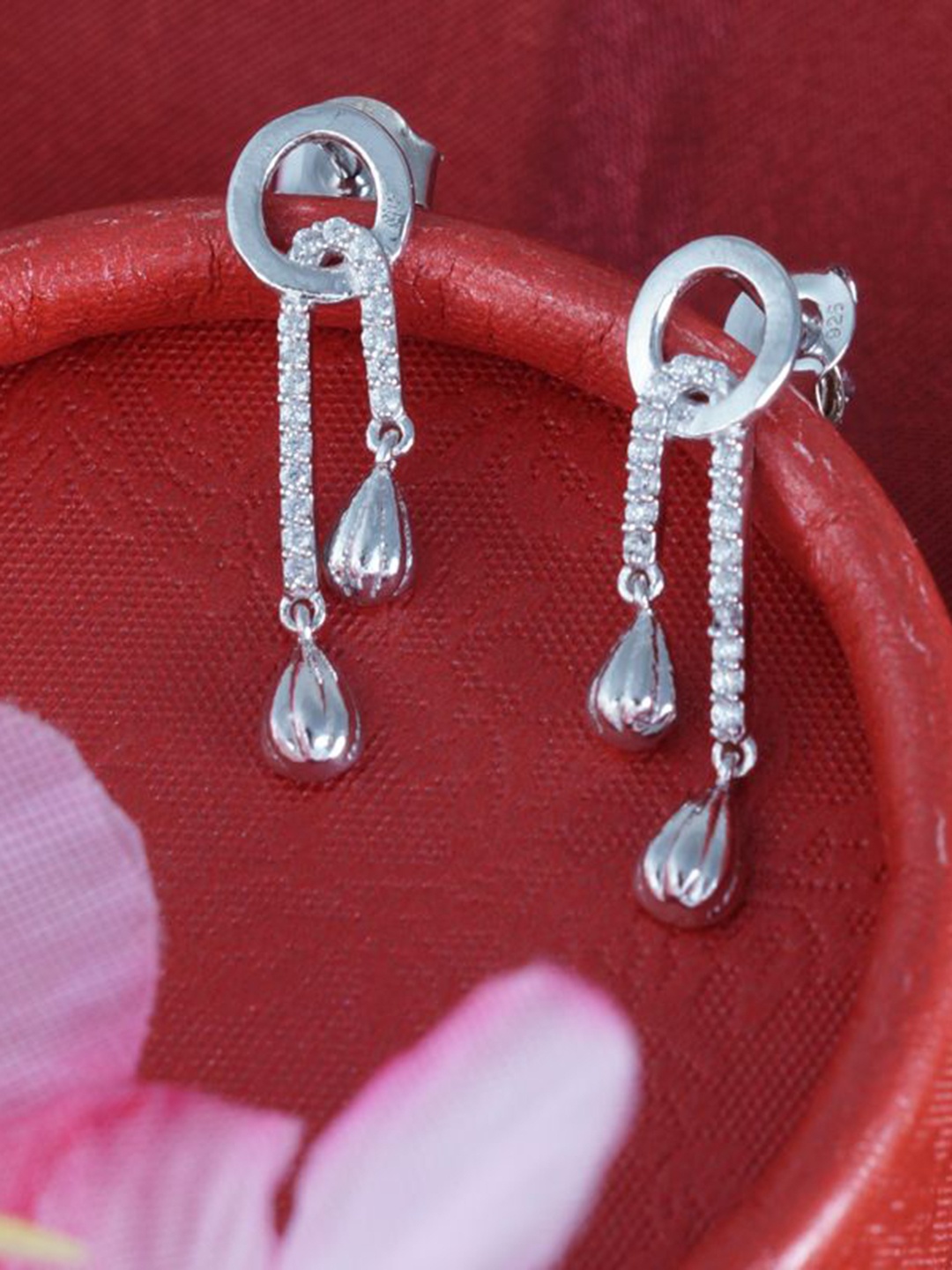 

Tuanz Silver Jewelry 925 Sterling Silver Rhodium-Plated Stone Studded Drop Earrings