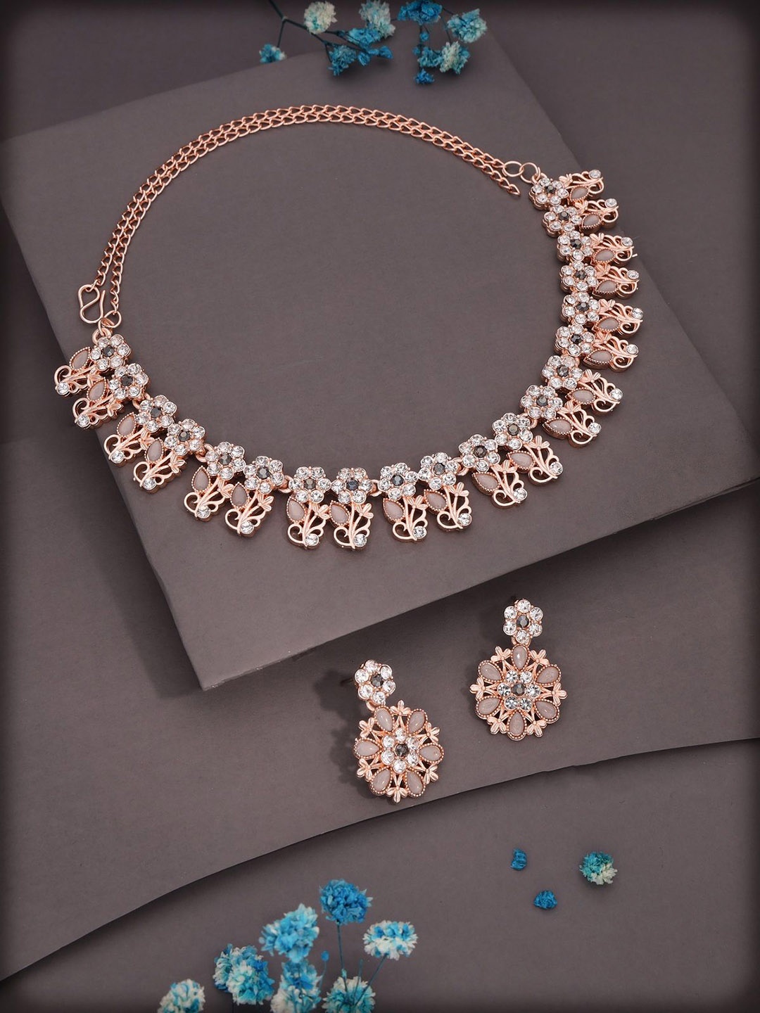 

Anouk Gold-Plated American Diamond Studded Necklace And Earrings, Grey