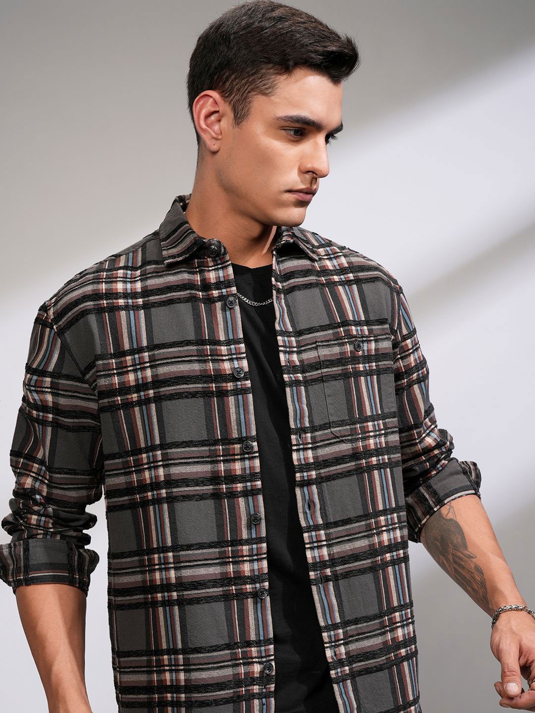 

HIGHLANDER Men Opaque Checked Casual Shirt, Grey