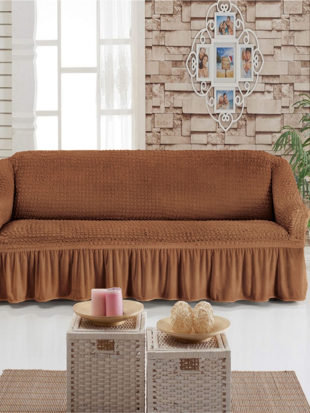 

MULTITEX Gold-Toned Solid Polyester Sofa Cover