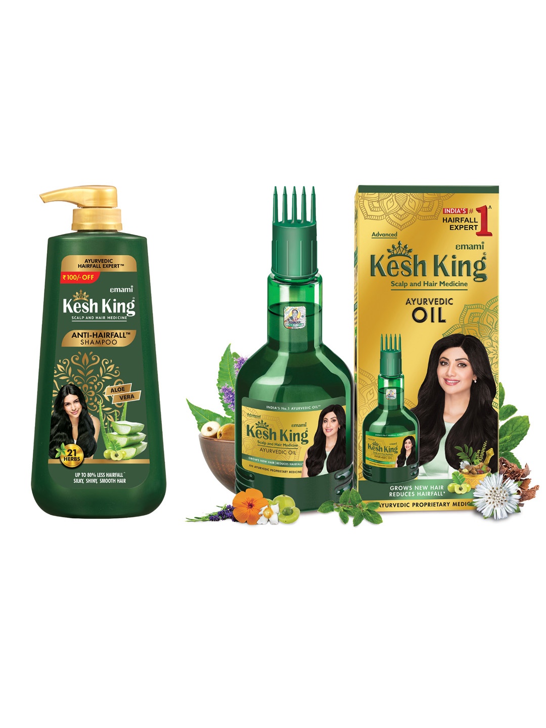 

Kesh King Set of Anti-Hairfall Shampoo 600ml & Ayurvedic Hair Oil 200ml, Green