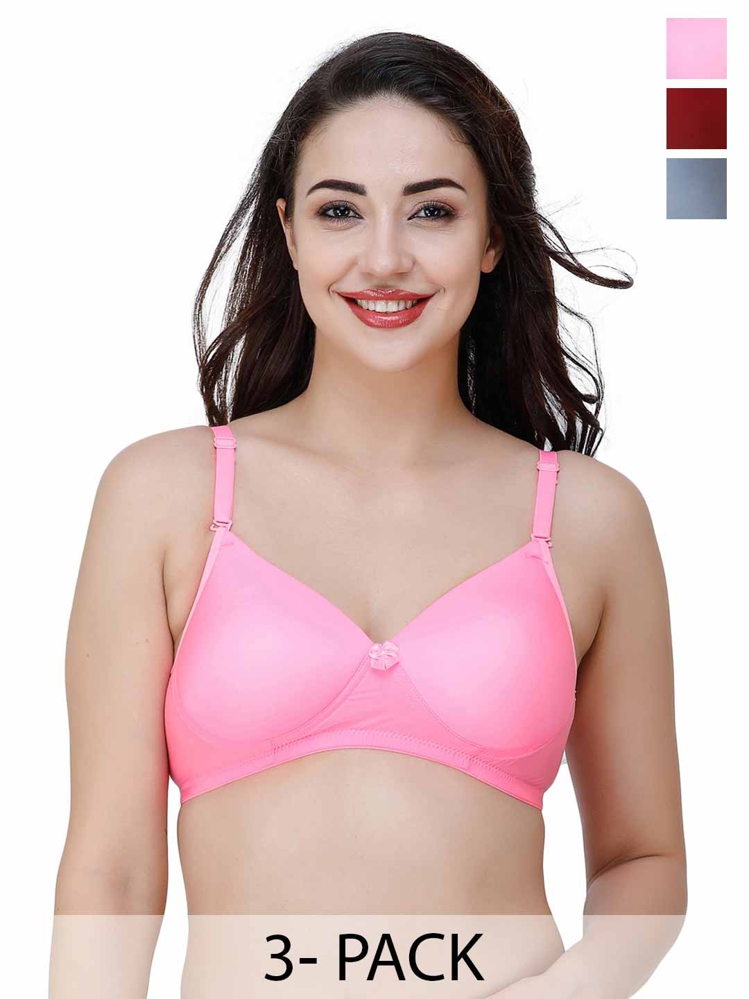 

College Girl Women Pack Of 3 Full Coverage Lightly Padded T-shirt Bra, Pink
