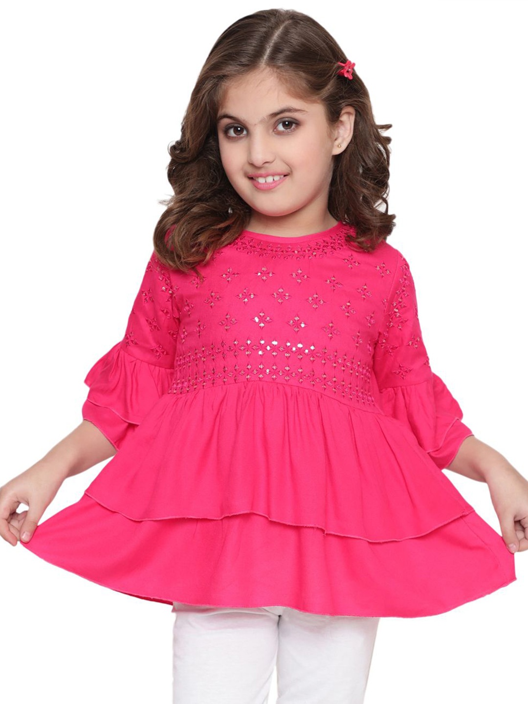 

Miss & Chief Floral Print Keyhole Neck Top, Pink