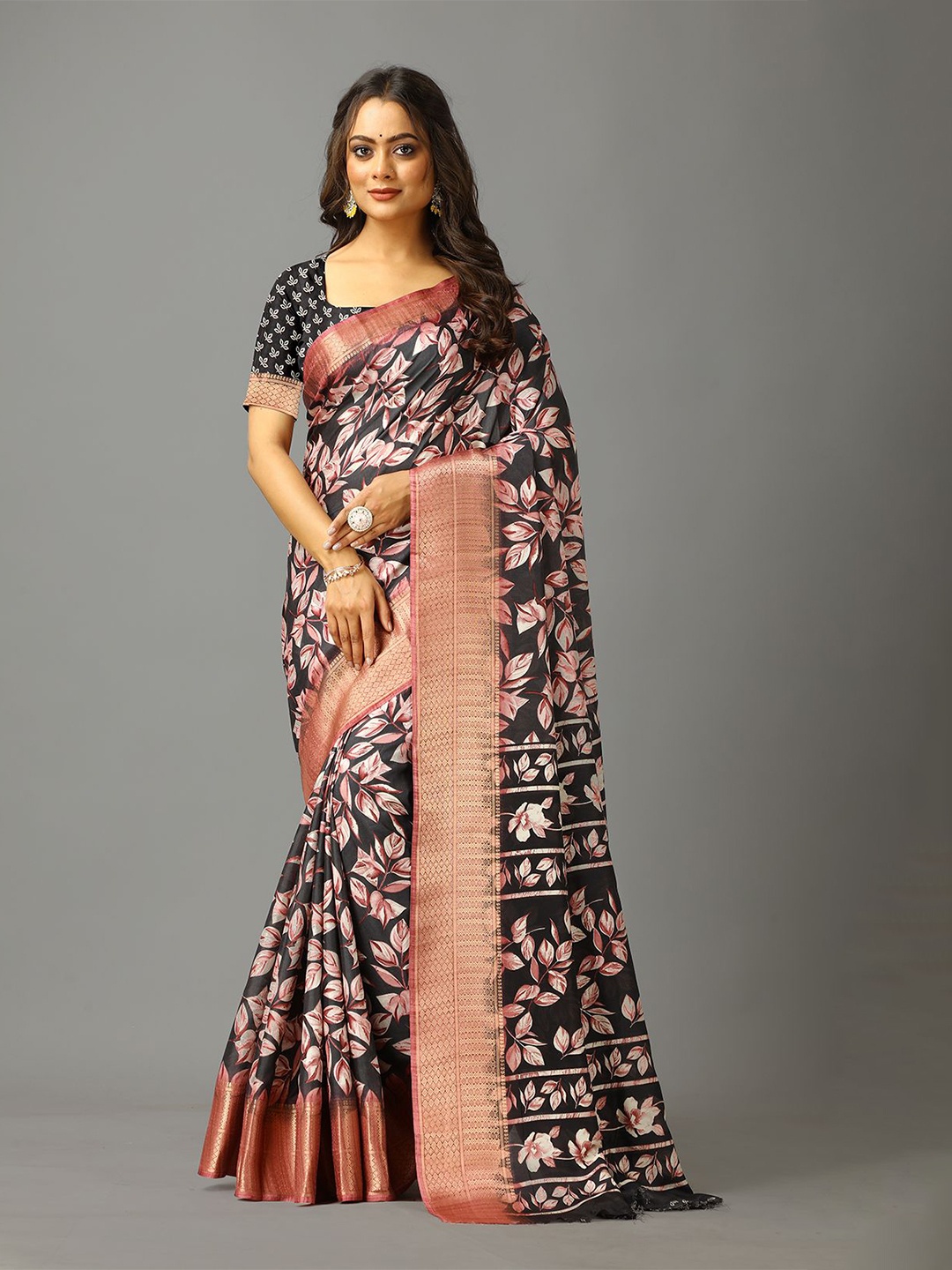 

NIRMAL CREATION Floral Zari Saree, Pink