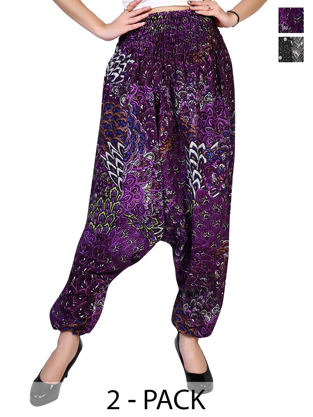 

NarNari Women Pack Of 2 Printed Mid-Rise Harem Pants, Black