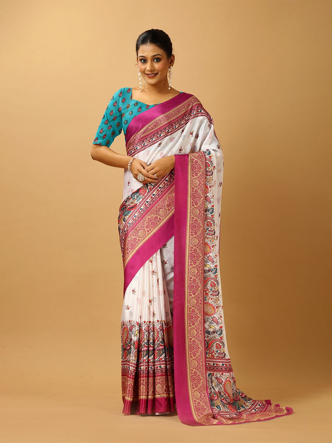 

VIRENDRA TEXTILES Floral Printed Pure Crepe Saree, Rose