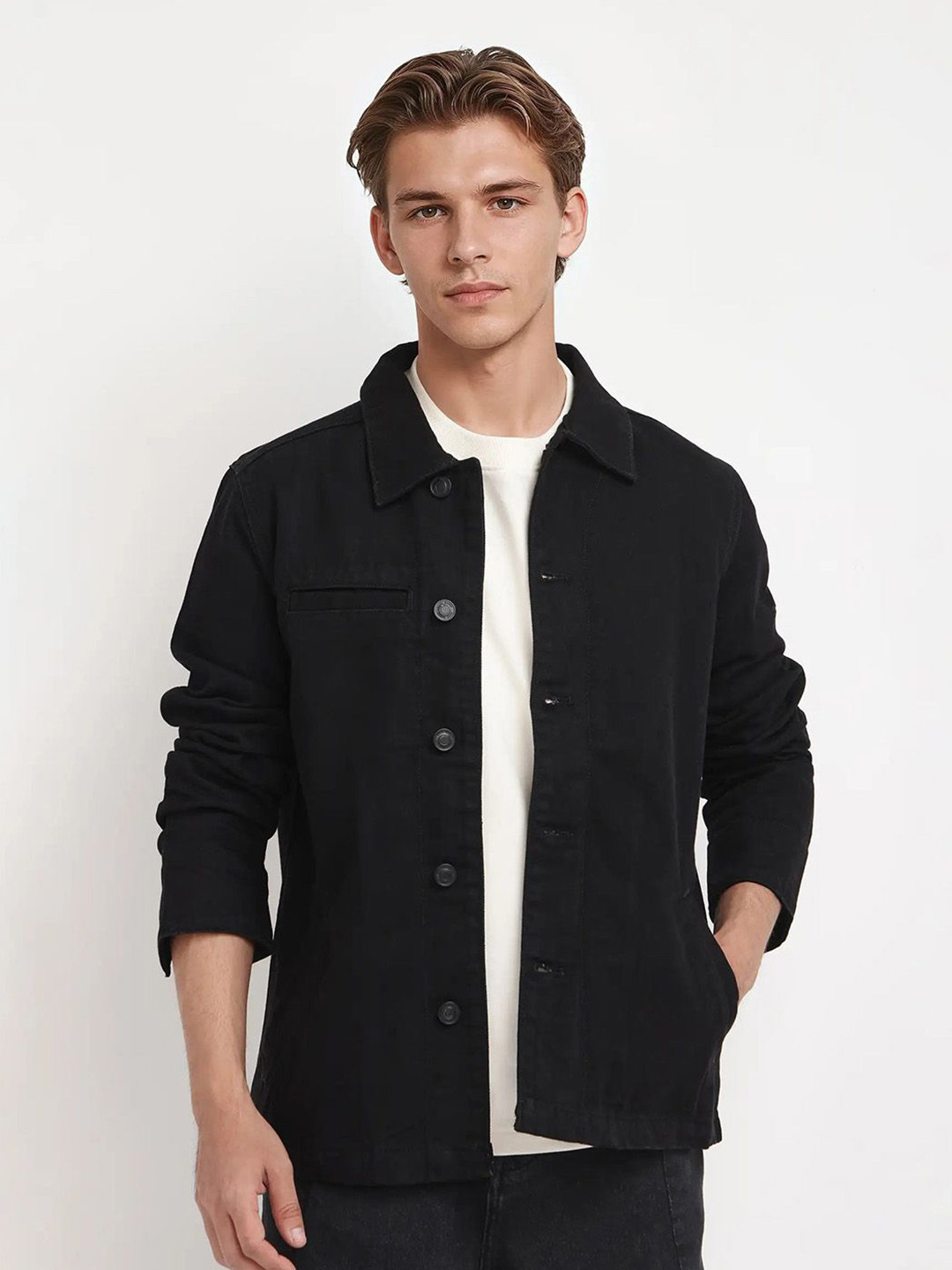 

RARE RABBIT Men Washed Denim Jacket, Black