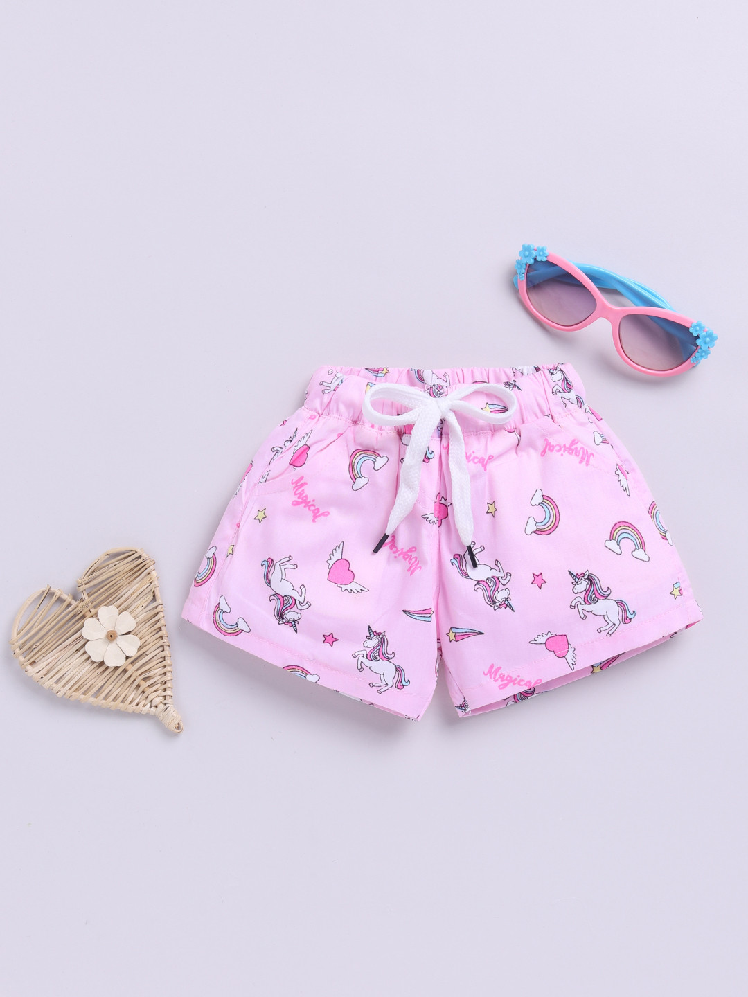 

Here&Now X Denikid Girls Pure Cotton Conversational Printed Shorts, Pink
