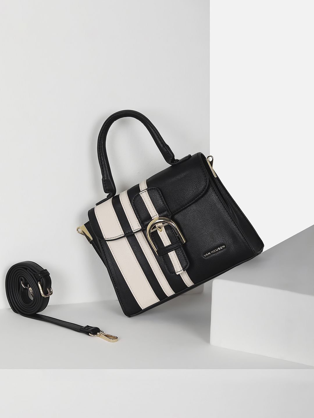 

Van Heusen Woman Colourblocked Structured Handheld Bag, Black
