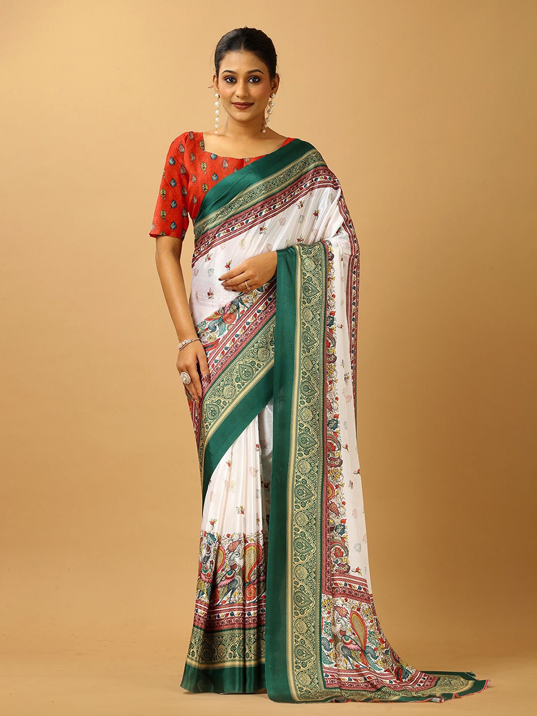 

NIRMAL CREATION Ethnic Motifs Printed Pure Crepe Saree, Green