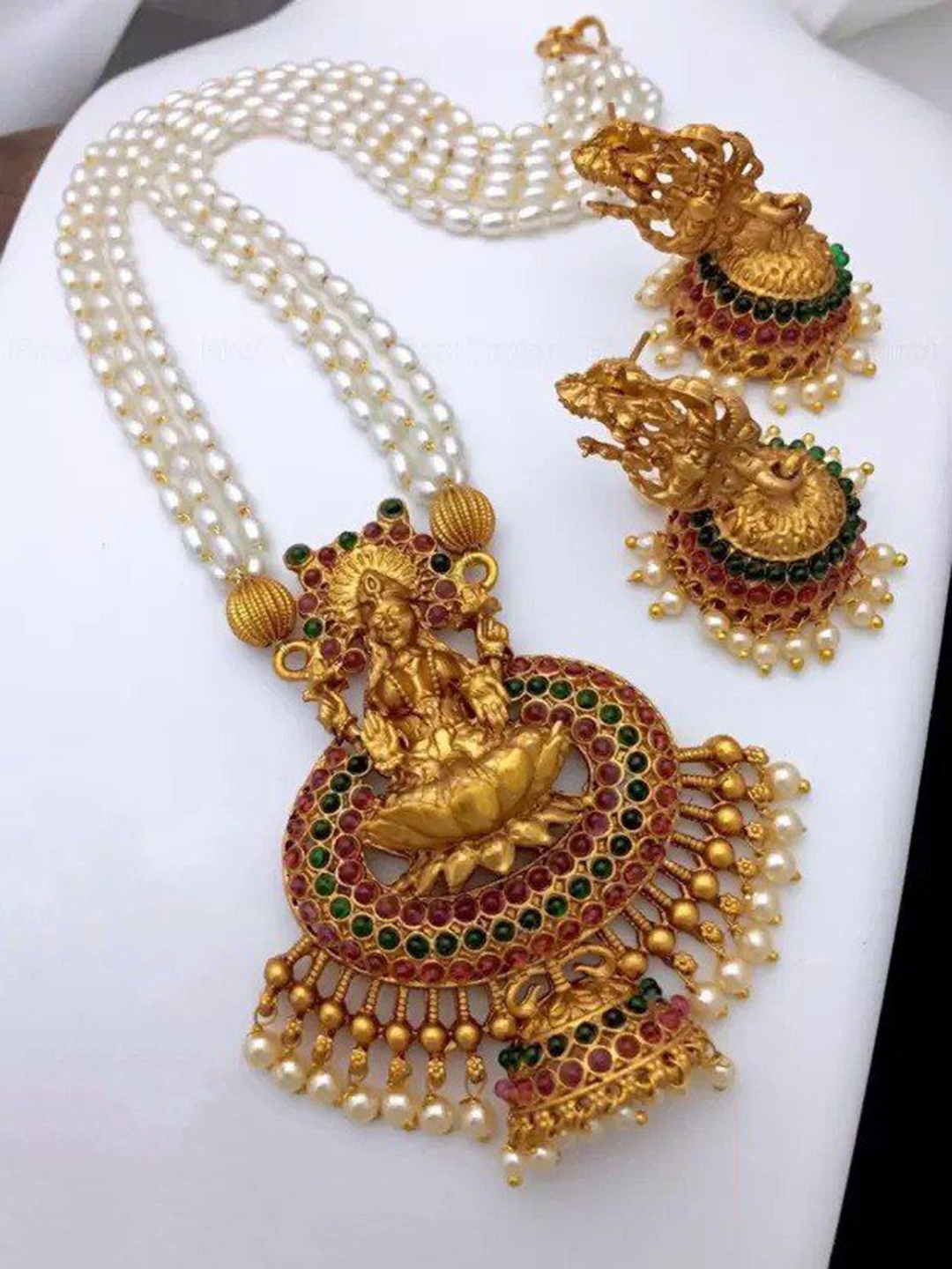 

ROFARWORD Gold-Plated CZ Stones Studded & Pearls Beaded Jewellery Set