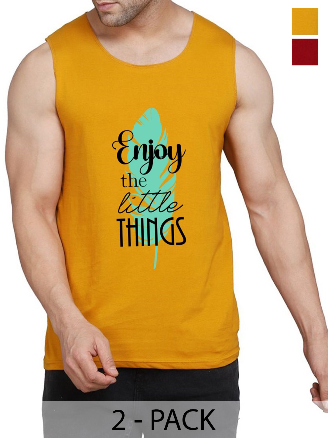 

WOOSTRO Pack Of 2 Printed Cotton Innerwear Vests RS26 (ENJOY MUSTARD)(98 MAROON)
