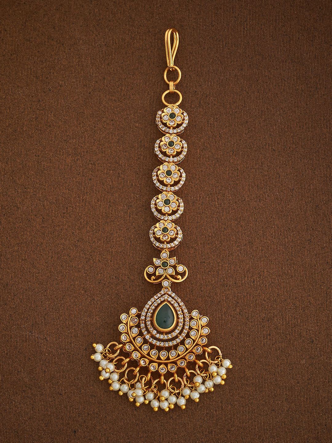 

Kushal's Fashion Jewellery Gold-Plated Stone Studded & Antique Maang Tikka