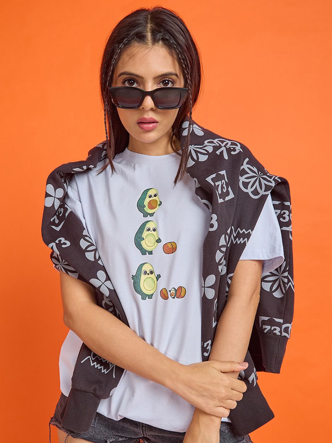 

Mast & Harbour Women Graphic Printed Round Neck Cotton Relaxed Fit T-shirt, Grey