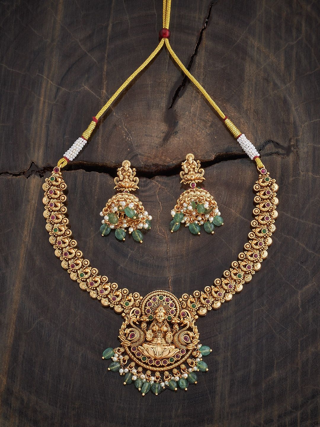 

Kushal's Fashion Jewellery Gold-Plated Ruby Studded Jewellery Set