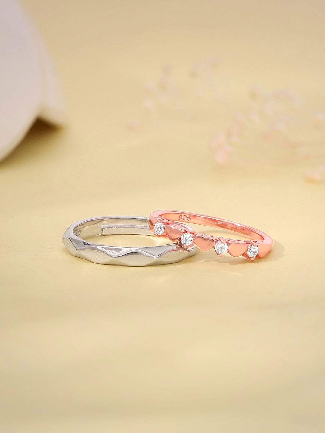 

GIVA Set Of 2 925 Sterling Silver Rhodium & Rose Gold-Plated Couple Band Rings