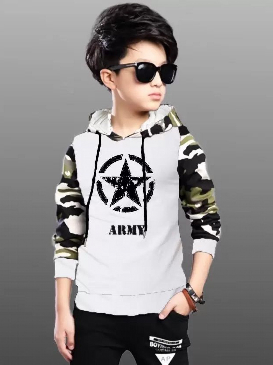 

ATLANS Boys Camouflage Printed Hooded T-shirt, White