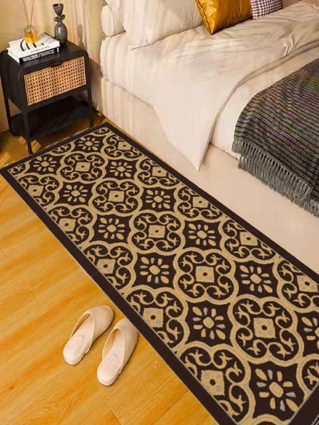 

RRC Coffee-Brown & Cream-Coloured Ethnic Motifs Printed Anti Skid Bed Runner