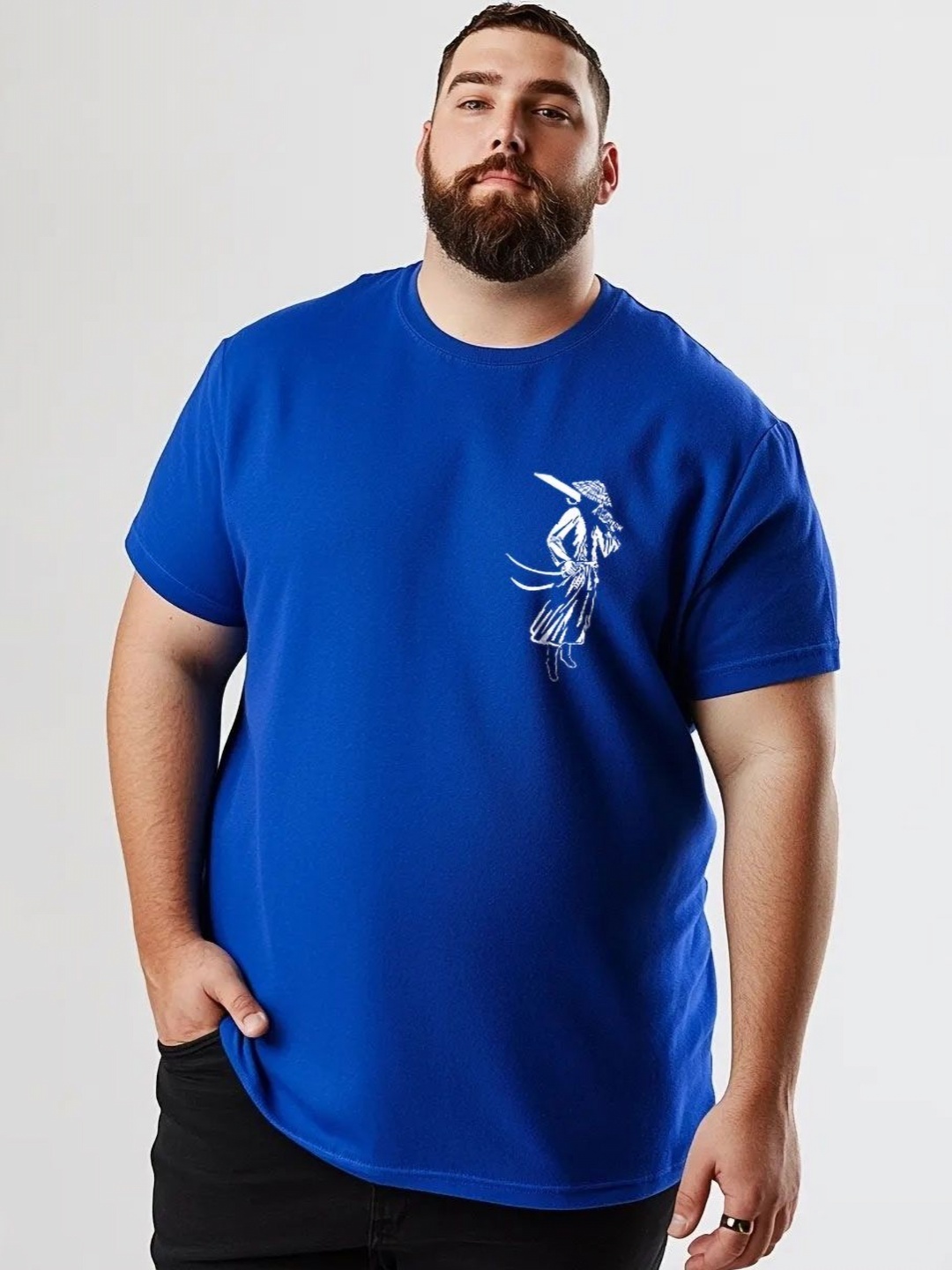 

Toodle Plus Unisex Plus Size Graphic Printed Round Neck Pure Cotton T-Shirt, Blue