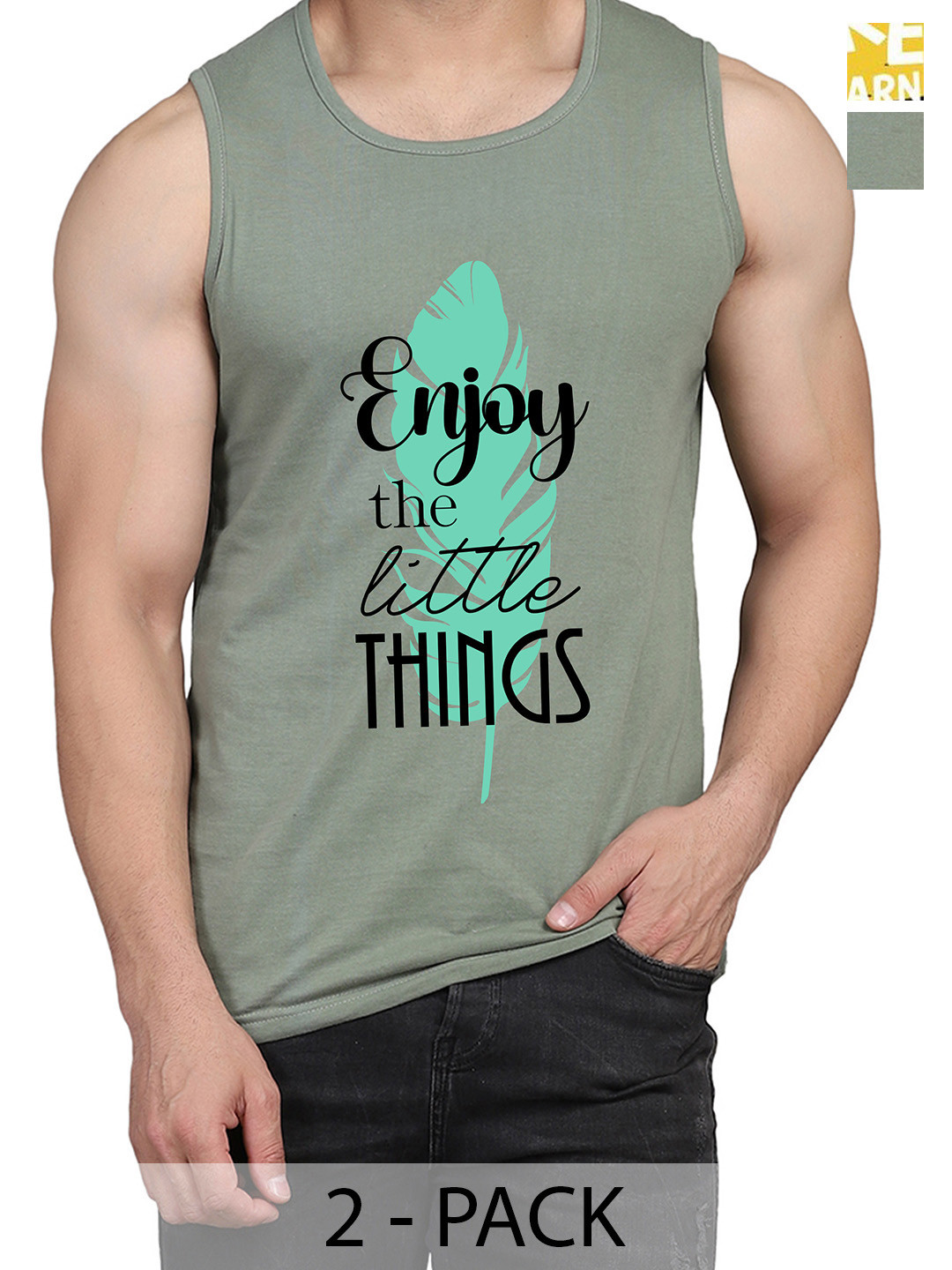 

WOOSTRO Pack Of 2 Cotton Printed Gym Vests, Green