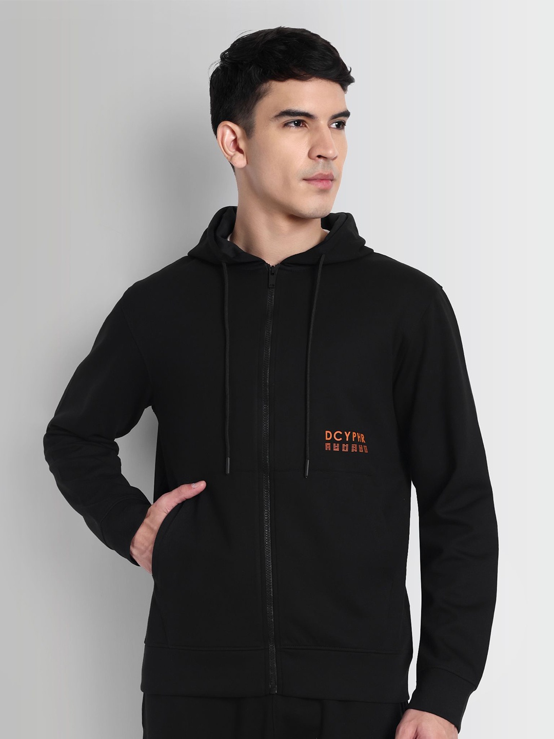 

DCYPHR Men Cotton Hooded Sweatshirt, Black