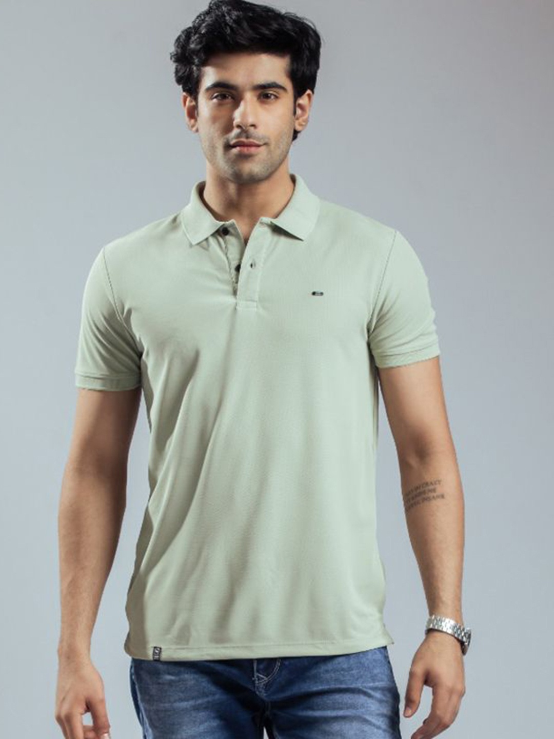 

nostrum Men Dri-FIT Solid Polo Collar T-shirt, Green