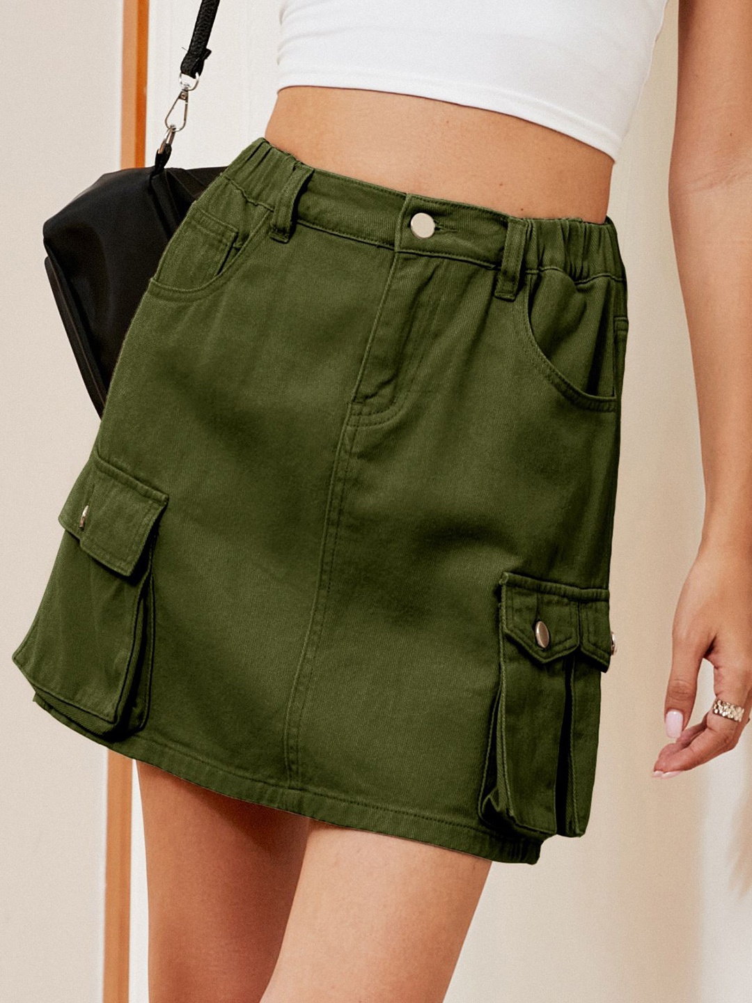 

StyleCast Denim A-Line Above Knee Skirt, Olive