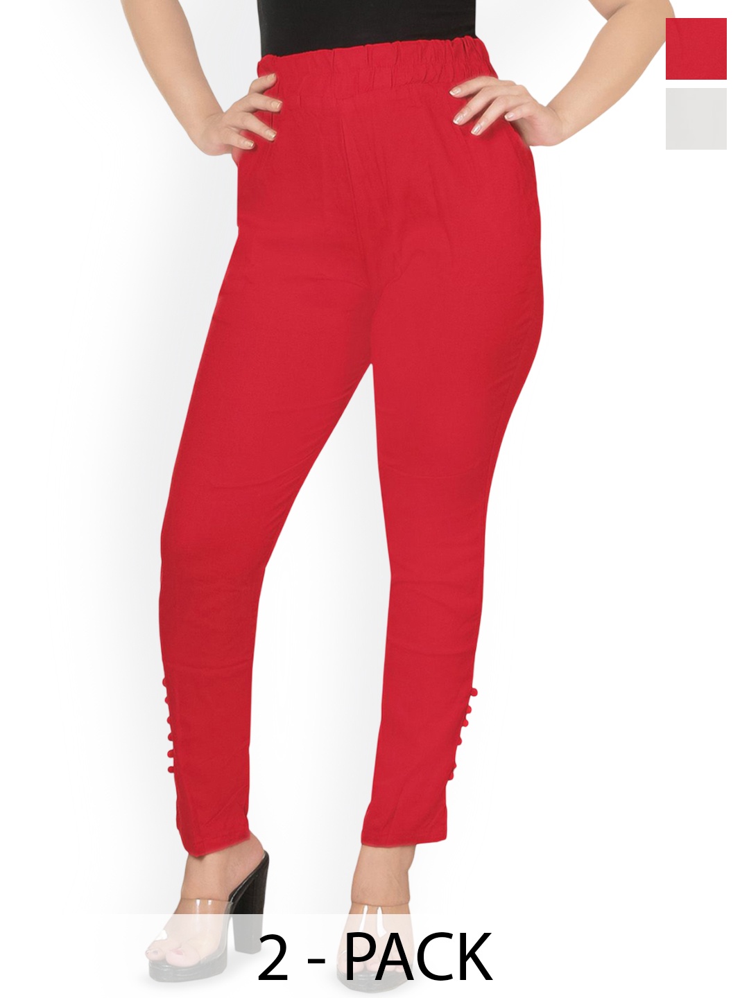 

Fessist Pack of 2 Women Relaxed Slim Fit Easy Wash Pleated Trousers, Multi