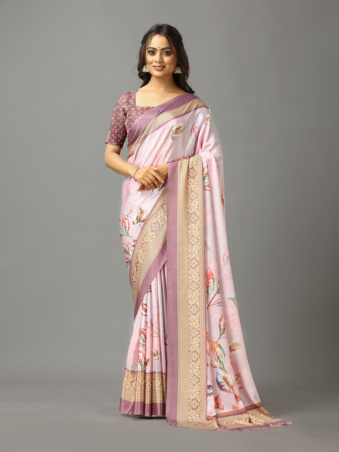 

VIRENDRA TEXTILES Floral Printed Saree, Purple