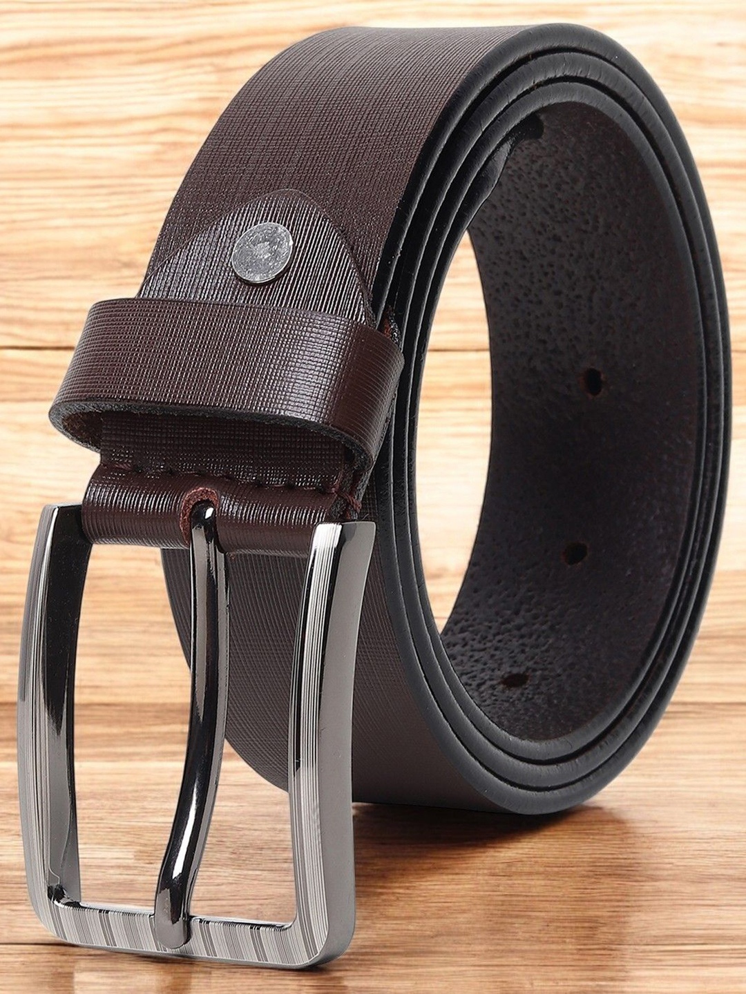 

Metronaut Men Textured Leather Formal Belt, Brown
