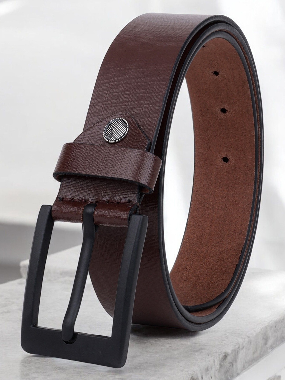 

Metronaut Men Textured Leather Formal Belt, Brown