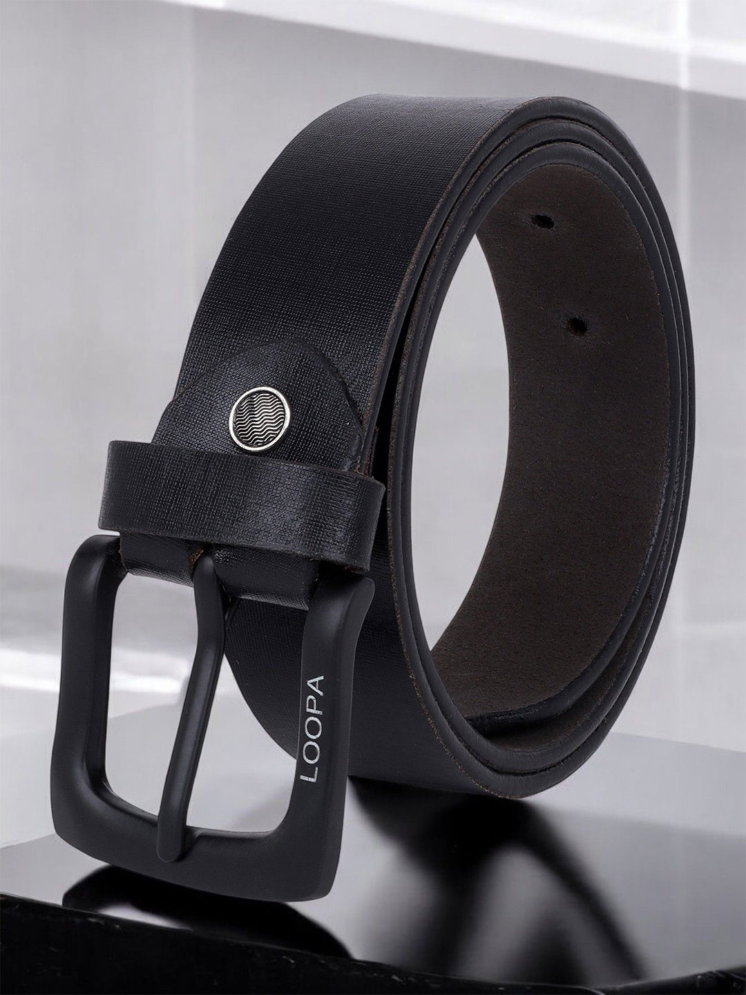 

Metronaut Men Textured Leather Formal Belt, Black